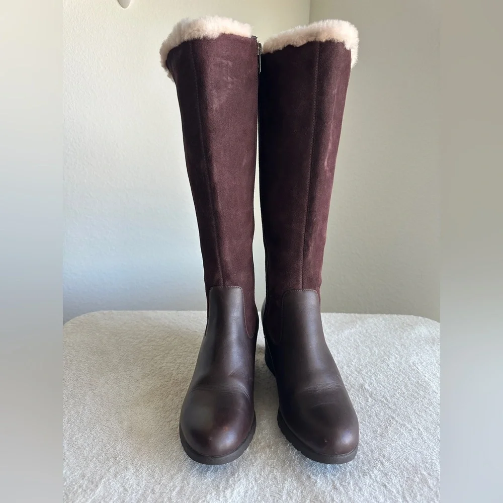 UGG wedge boots‎ Mischa Waterproof Boot size 8 burgundy NWOT